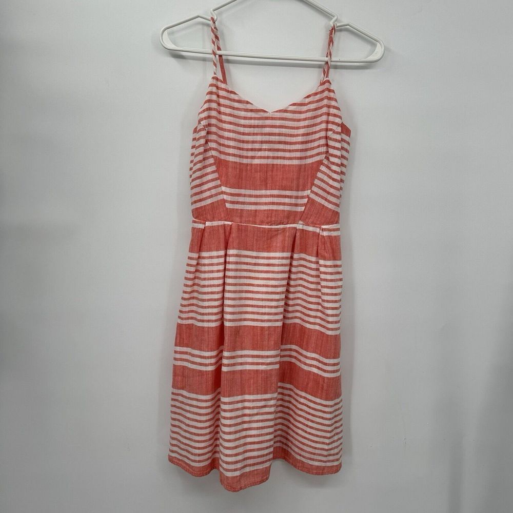 Gap XS Sun Dress‎ Women Coral White Striped Cotton Adjustable Strap V-Neck